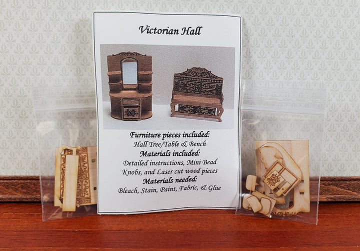 Dollhouse Quarter Scale Furniture KIT DIY Victorian Hall Table and Bench 1:48 - Miniature Crush