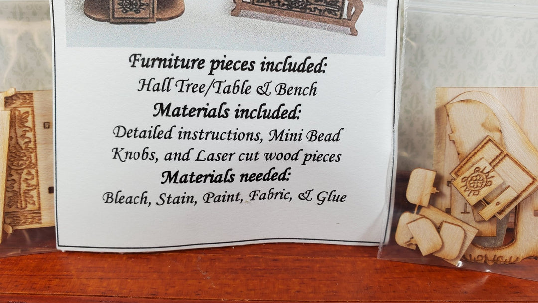 Dollhouse Quarter Scale Furniture KIT DIY Victorian Hall Table and Bench 1:48 - Miniature Crush