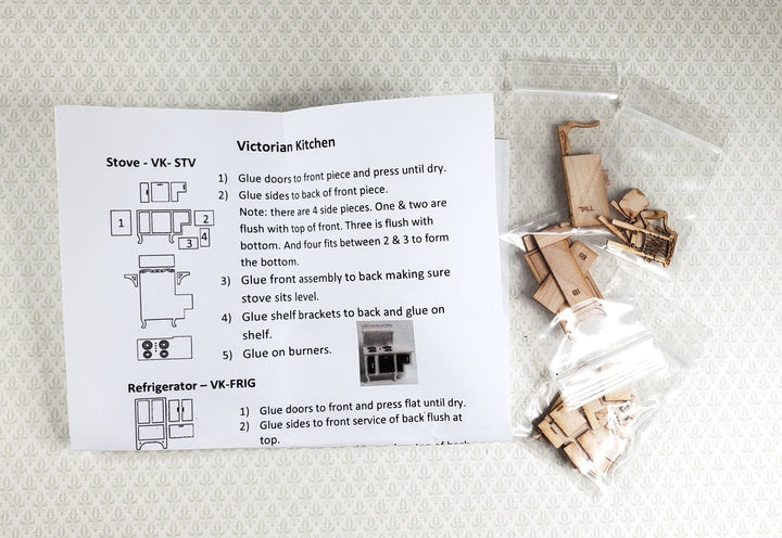 Dollhouse Quarter Scale Furniture Kit DIY Victorian Kitchen Set 1:48 Miniatures - MiniatureCrush