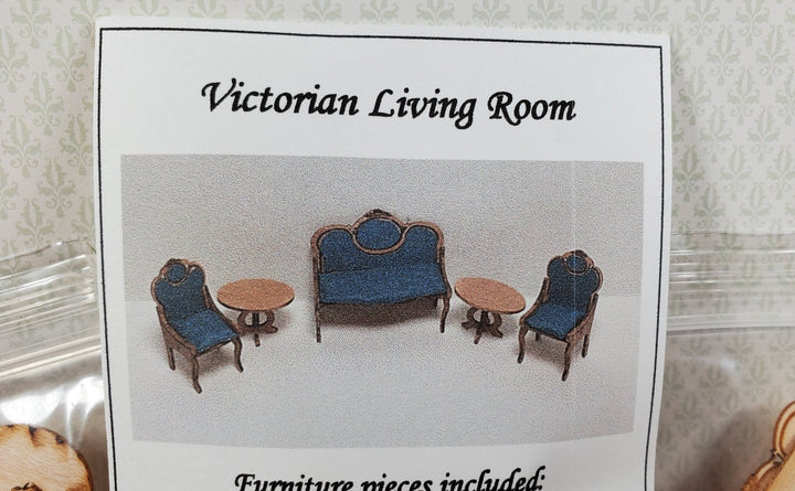 Dollhouse Quarter Scale Furniture KIT DIY Victorian Living Room Sofa Chairs 1:48 - Miniature Crush