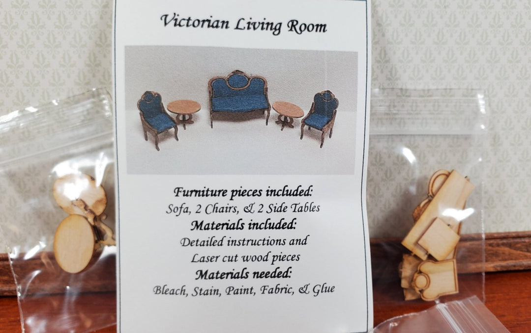 Dollhouse Quarter Scale Furniture KIT DIY Victorian Living Room Sofa Chairs 1:48 - Miniature Crush