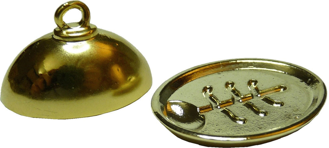 Dollhouse Quarter Scale Tiny Gold Platter with Removable Cover 1:48 Miniature - MiniatureCrush