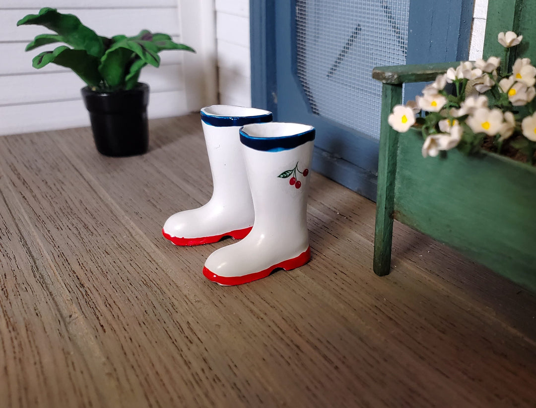 Dollhouse Rain or Garden Boots Wellies Cherry Design 1:12 Scale Miniatures - MiniatureCrush