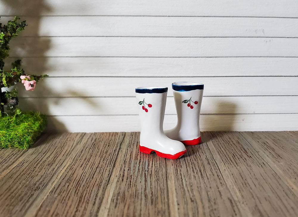 Dollhouse Rain or Garden Boots Wellies Cherry Design 1:12 Scale Miniatures - MiniatureCrush
