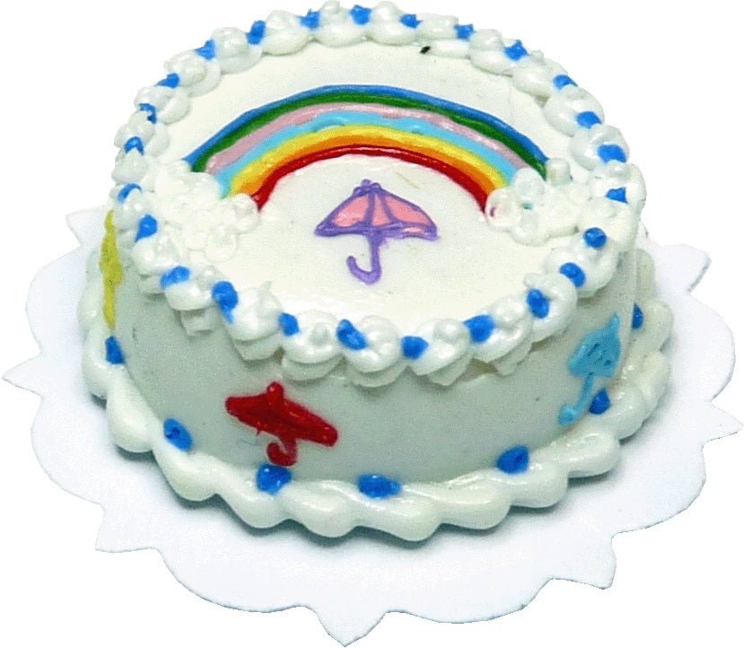 Dollhouse Rainbow on a Rainy Day Cake 1:12 Scale Miniature Dessert Food Bakery - MiniatureCrush