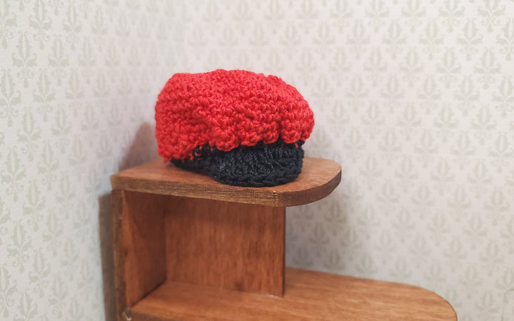 Dollhouse Rastafarian Cap Crocheted Red & Black 1:12 Scale Miniature - MiniatureCrush