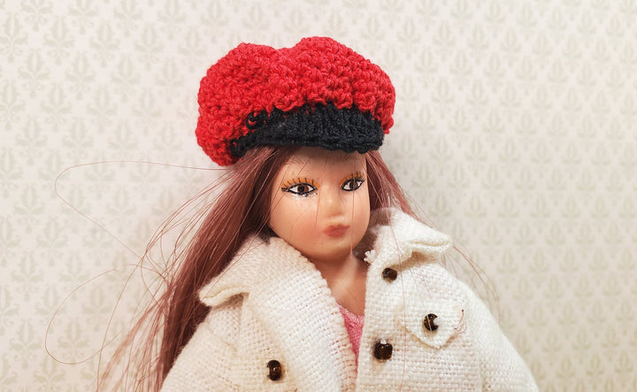 Dollhouse Rastafarian Cap Crocheted Red & Black 1:12 Scale Miniature - MiniatureCrush
