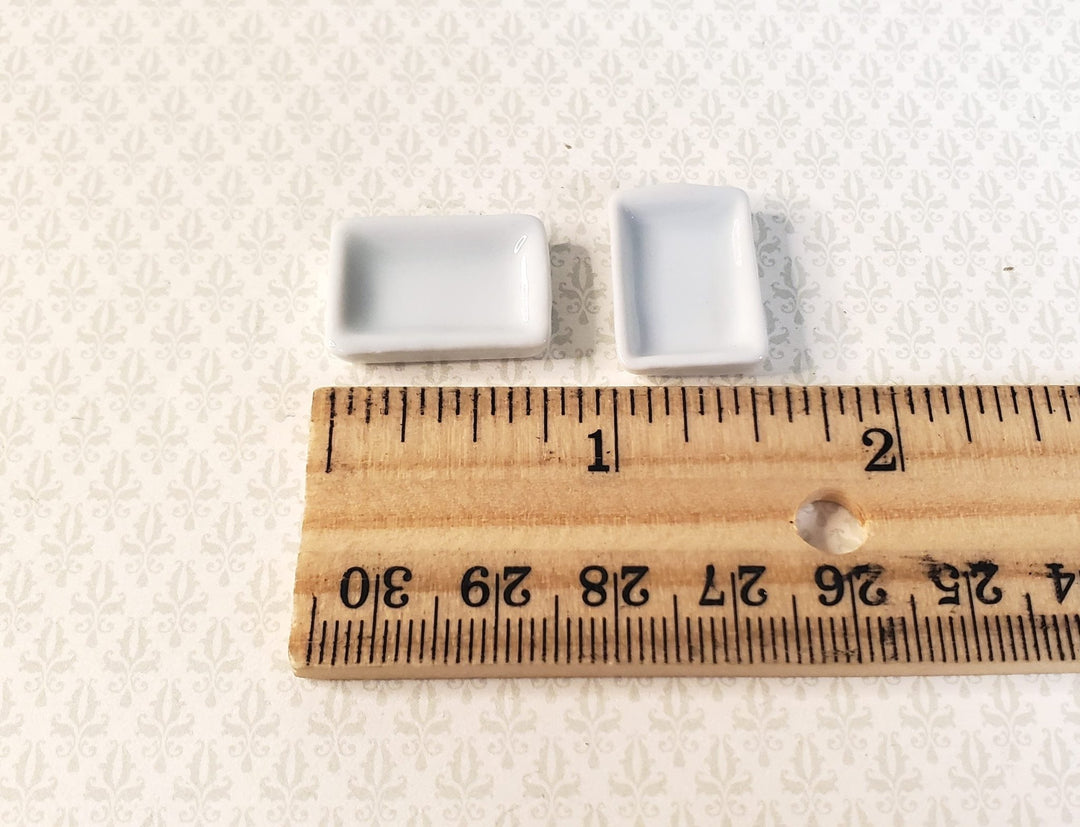 Dollhouse Rectangular White Ceramic Baking Tray Set of 2 1:24 Scale Miniature - MiniatureCrush