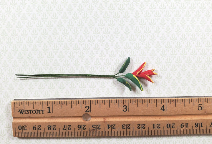 Dollhouse Red Bird of Paradise Single Stem with Foliage 1:12 Scale Miniature - MiniatureCrush