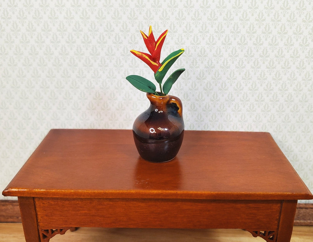 Dollhouse Red Bird of Paradise Single Stem with Foliage 1:12 Scale Miniature - MiniatureCrush