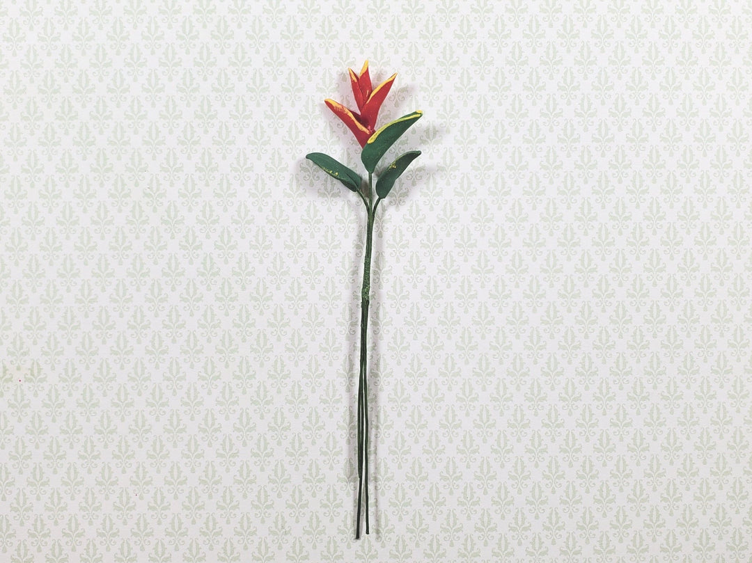 Dollhouse Red Bird of Paradise Single Stem with Foliage 1:12 Scale Miniature - MiniatureCrush