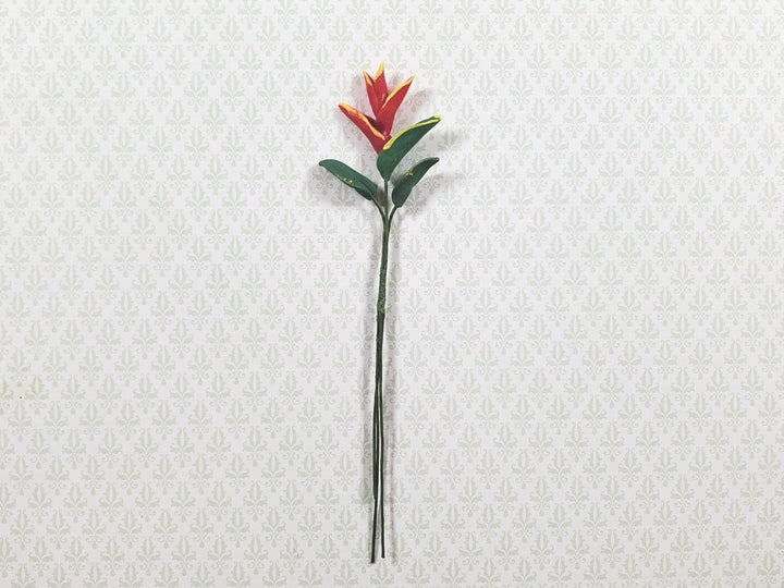 Dollhouse Red Bird of Paradise Single Stem with Foliage 1:12 Scale Miniature - MiniatureCrush