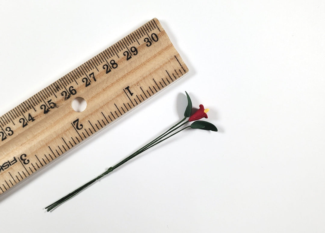 Dollhouse Red Calla Lily Single Stem with Foliage 1:12 Scale Miniature - MiniatureCrush