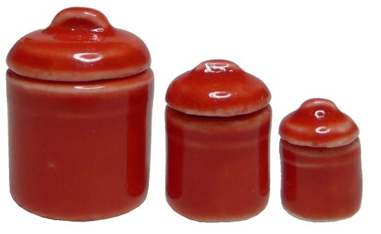 Dollhouse Red Canister Set with Removable Lids Set of 3 1:12 Scale Miniature - MiniatureCrush