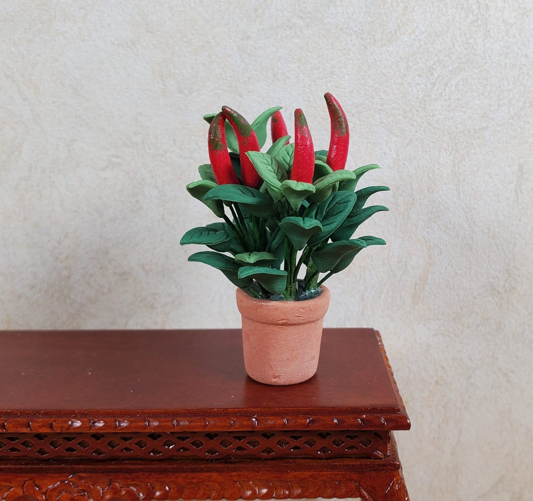 Dollhouse Red Chili Plant in a Terra Cotta Pot 1:12 Scale Miniature Houseplant - MiniatureCrush