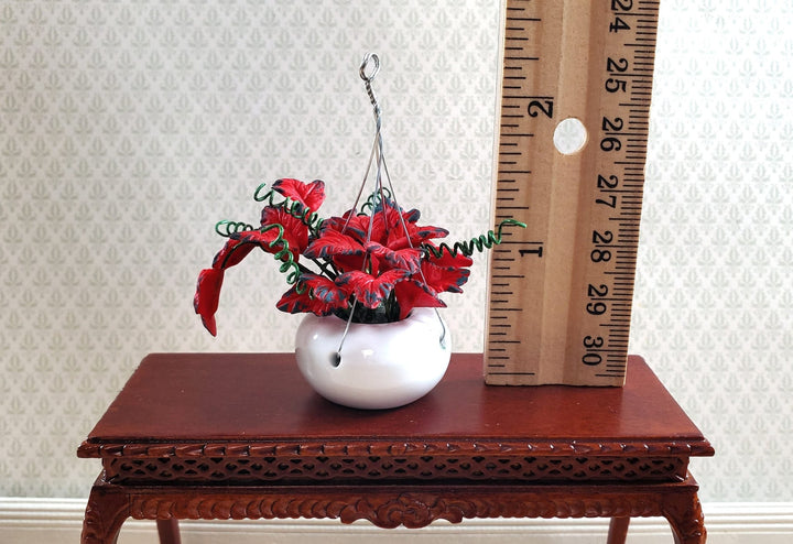 Dollhouse Red Coleus Plant in a Hanging Planter 1:12 Scale Miniature Garden - MiniatureCrush