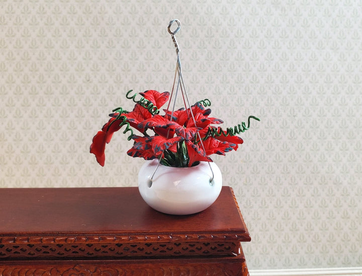 Dollhouse Red Coleus Plant in a Hanging Planter 1:12 Scale Miniature Garden - MiniatureCrush