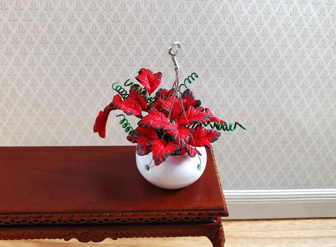 Dollhouse Red Coleus Plant in a Hanging Planter 1:12 Scale Miniature Garden - MiniatureCrush