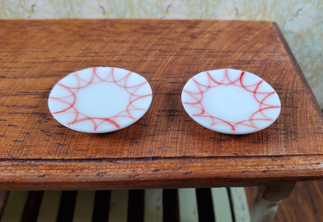 Dollhouse Red Design Porcelain Plates Set of 2 1:12 Scale Miniatures - MiniatureCrush