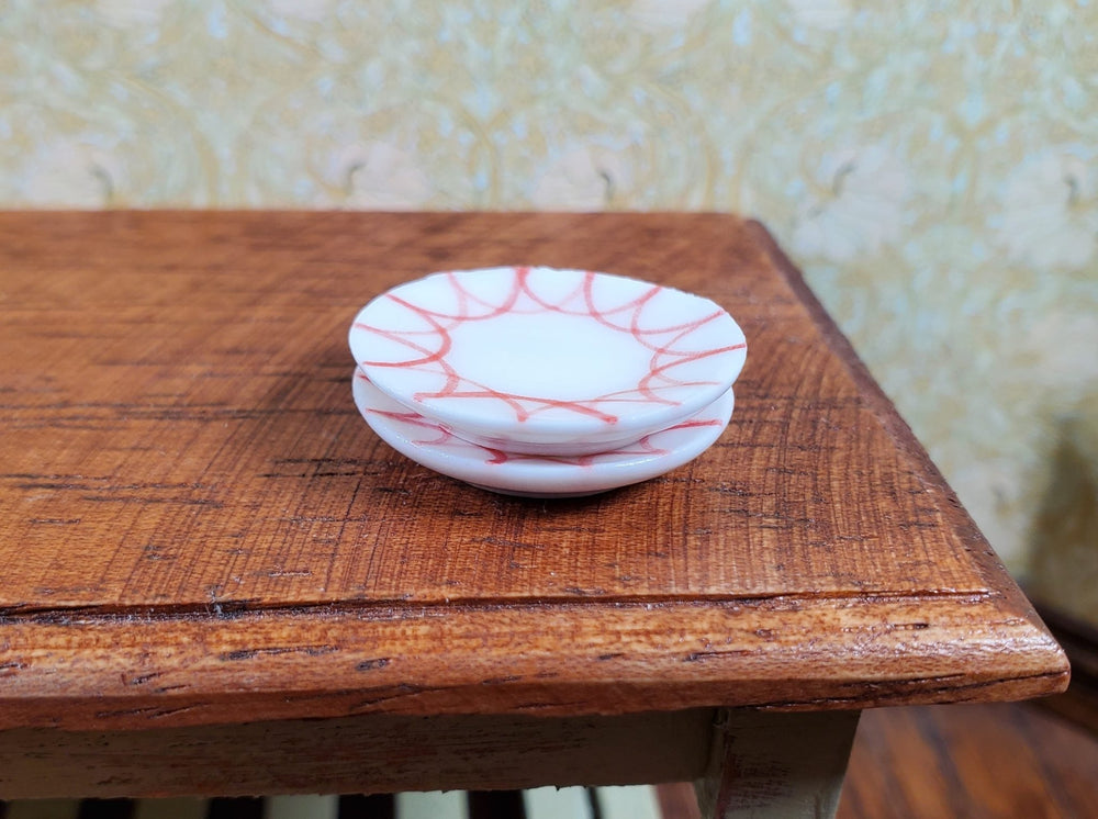 Dollhouse Red Design Porcelain Plates Set of 2 1:12 Scale Miniatures - MiniatureCrush