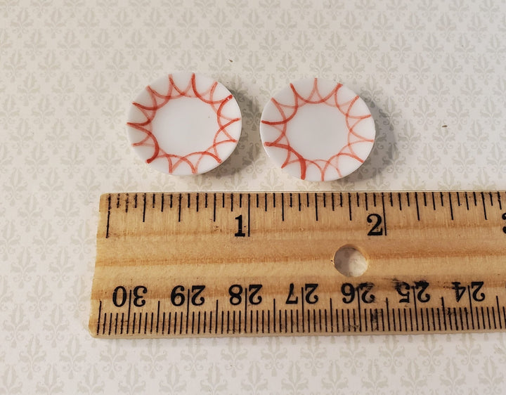Dollhouse Red Design Porcelain Plates Set of 2 1:12 Scale Miniatures - MiniatureCrush
