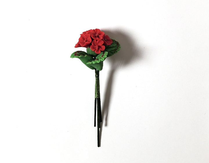 Dollhouse Red Geranium Single Stem with Foliage 1:12 Scale Miniature - MiniatureCrush