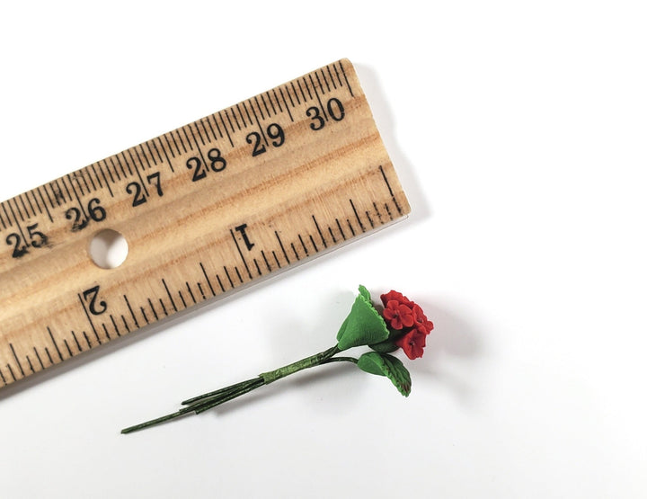 Dollhouse Red Geranium Single Stem with Foliage 1:12 Scale Miniature - MiniatureCrush