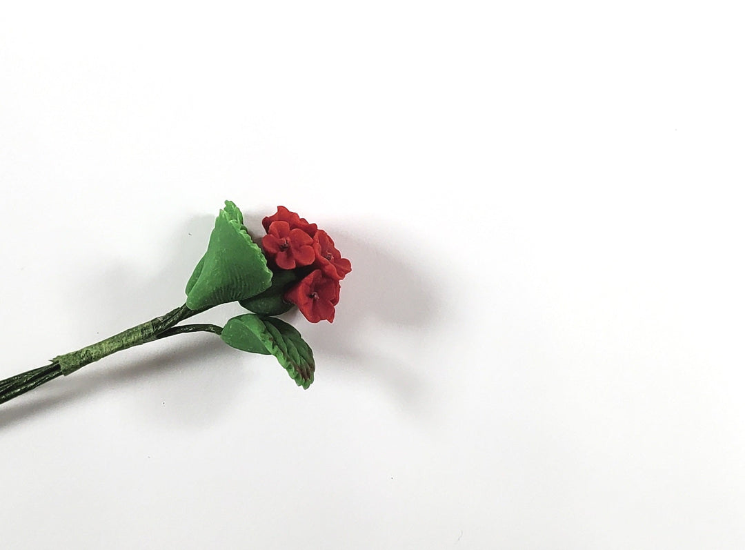 Dollhouse Red Geranium Single Stem with Foliage 1:12 Scale Miniature - MiniatureCrush