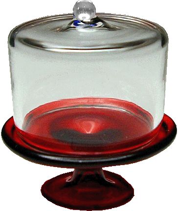 Dollhouse Red Glass Cake Plate with Clear Cover 1:12 Scale Miniature Kitchen - MiniatureCrush