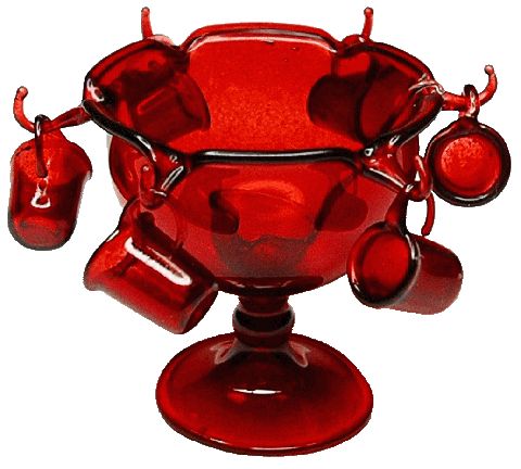 Dollhouse Red Glass Punch Bowl with Cups & Ladle 1:12 Scale Miniature Kitchen - MiniatureCrush