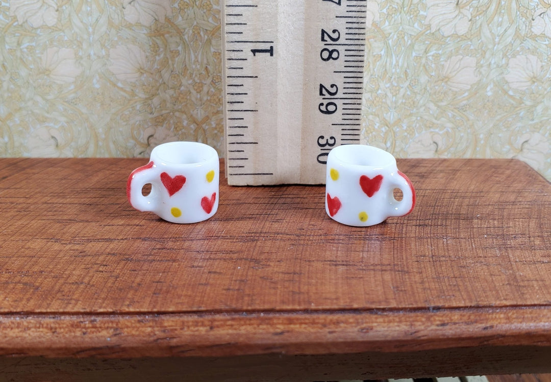 Dollhouse Red Heart & Gold Dots Porcelain Mug Set of 2 1:12 Scale Miniature - MiniatureCrush