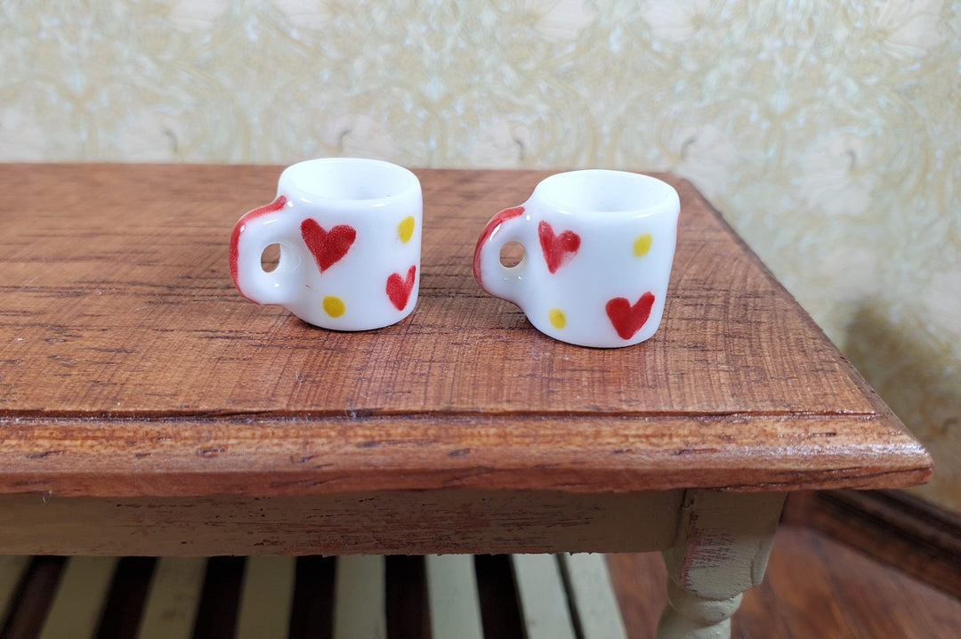 Dollhouse Red Heart & Gold Dots Porcelain Mug Set of 2 1:12 Scale Miniature - MiniatureCrush