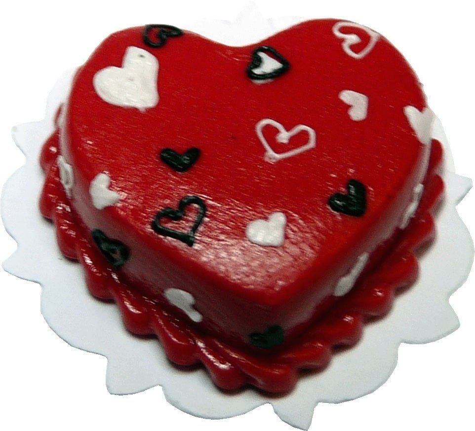 Dollhouse Red Hearts Cake 1:12 Scale Miniature Dessert Food Kitchen - MiniatureCrush