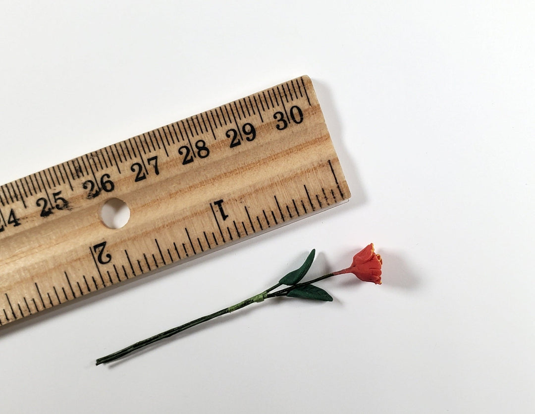 Dollhouse Red & Orange Marigold Single Stem with Foliage 1:12 Scale Miniature - MiniatureCrush