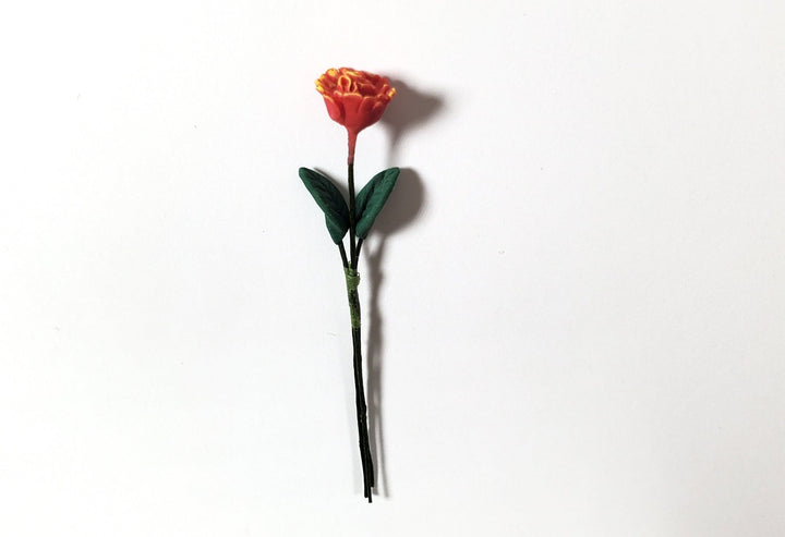 Dollhouse Red & Orange Marigold Single Stem with Foliage 1:12 Scale Miniature - MiniatureCrush