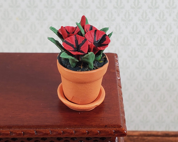 Dollhouse Red Petunias Flowers in Terra Cotta Planter Pot 1:12 Scale Flowers - Miniature Crush