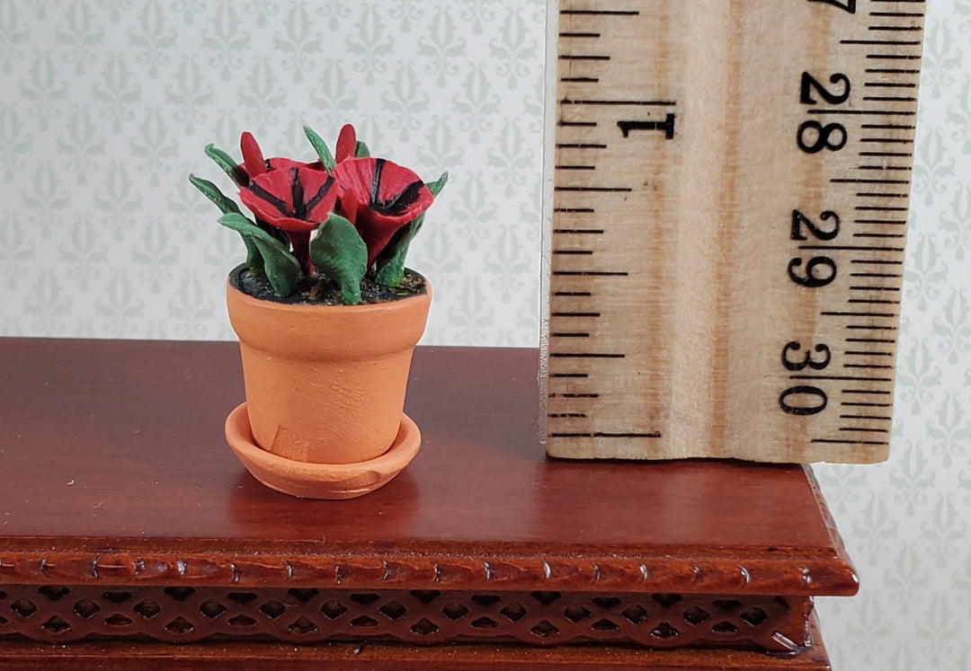 Dollhouse Red Petunias Flowers in Terra Cotta Planter Pot 1:12 Scale Flowers - Miniature Crush