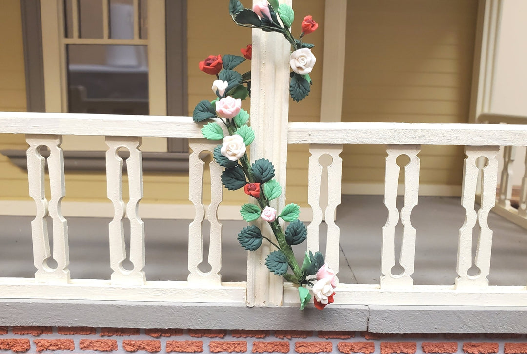 Dollhouse Red Pink & White Roses Vine 1:12 Scale Miniature Garden Plants Flowers - MiniatureCrush