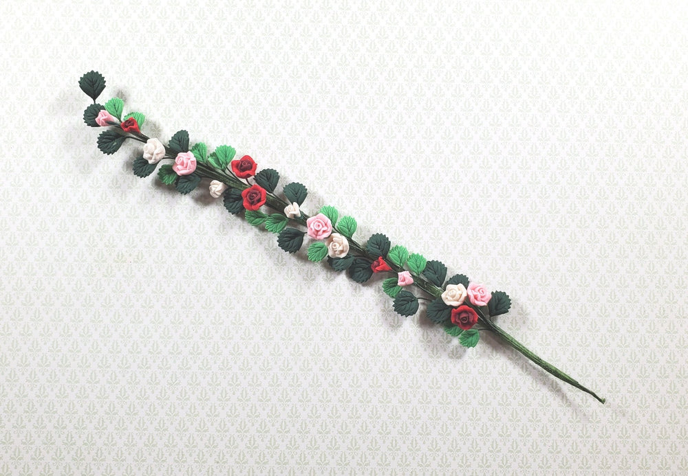 Dollhouse Red Pink & White Roses Vine 1:12 Scale Miniature Garden Plants Flowers - MiniatureCrush