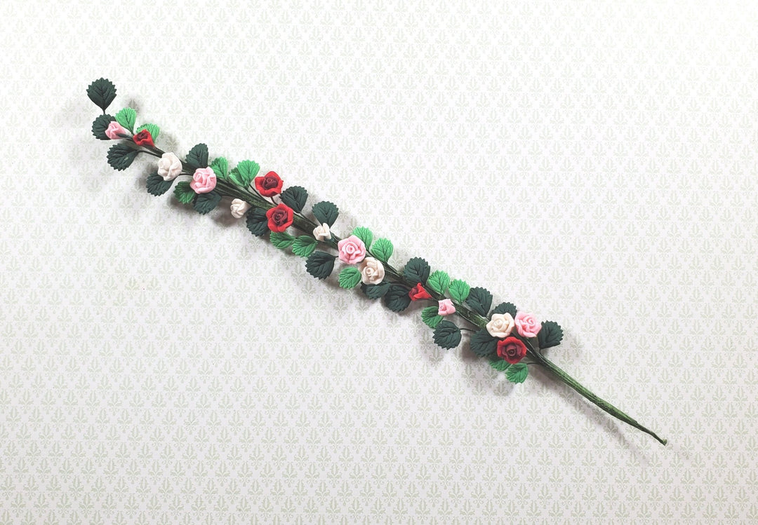 Dollhouse Red Pink & White Roses Vine 1:12 Scale Miniature Garden Plants Flowers - MiniatureCrush