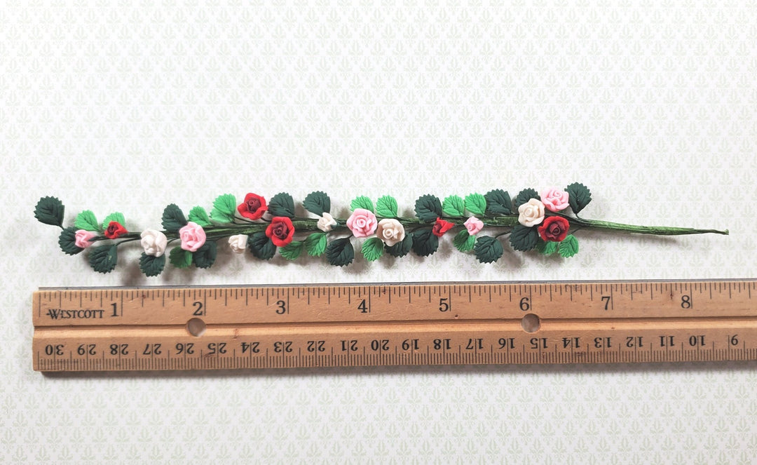 Dollhouse Red Pink & White Roses Vine 1:12 Scale Miniature Garden Plants Flowers - MiniatureCrush