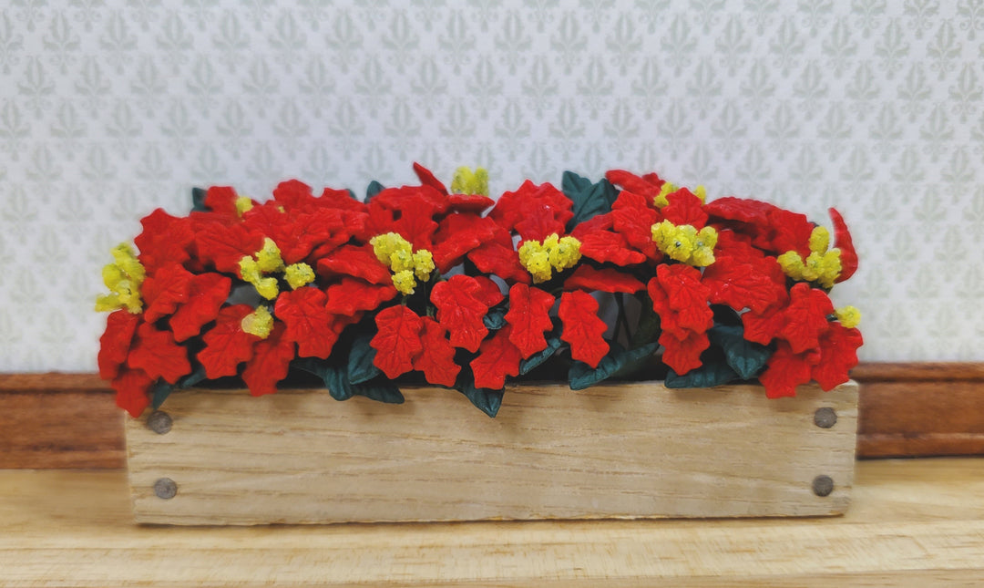 Dollhouse Red Poinsettias in Window Box Planter 1:12 Scale Miniature 3 3/8" - MiniatureCrush