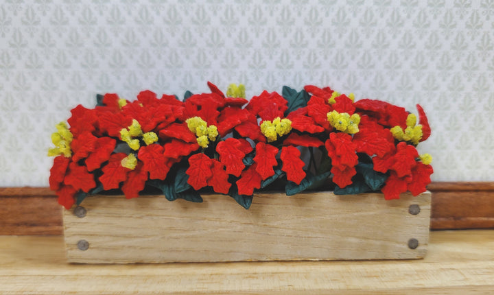 Dollhouse Red Poinsettias in Window Box Planter 1:12 Scale Miniature 3 3/8" - MiniatureCrush