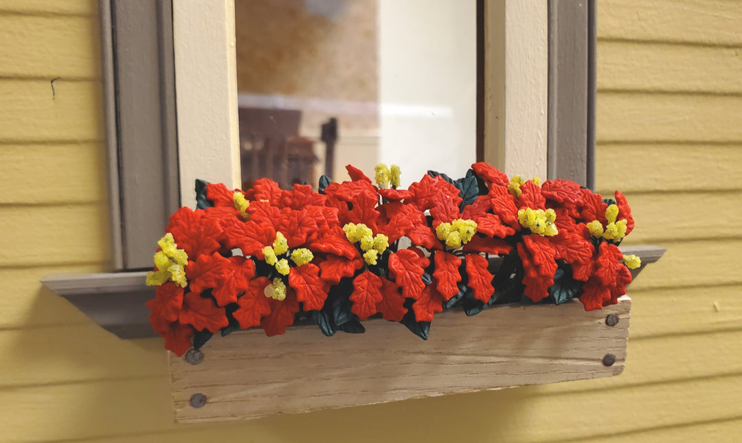 Dollhouse Red Poinsettias in Window Box Planter 1:12 Scale Miniature 3 3/8" - MiniatureCrush