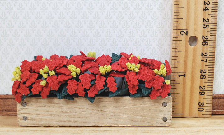 Dollhouse Red Poinsettias in Window Box Planter 1:12 Scale Miniature 3 3/8" - MiniatureCrush