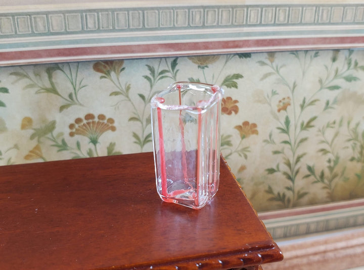 Dollhouse Red Striped Square Modern Glass Vase 1:12 Scale Miniature Flowers - MiniatureCrush