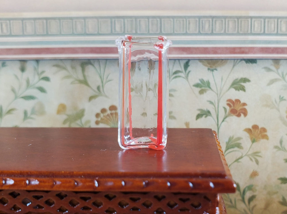 Dollhouse Red Striped Square Modern Glass Vase 1:12 Scale Miniature Flowers - MiniatureCrush