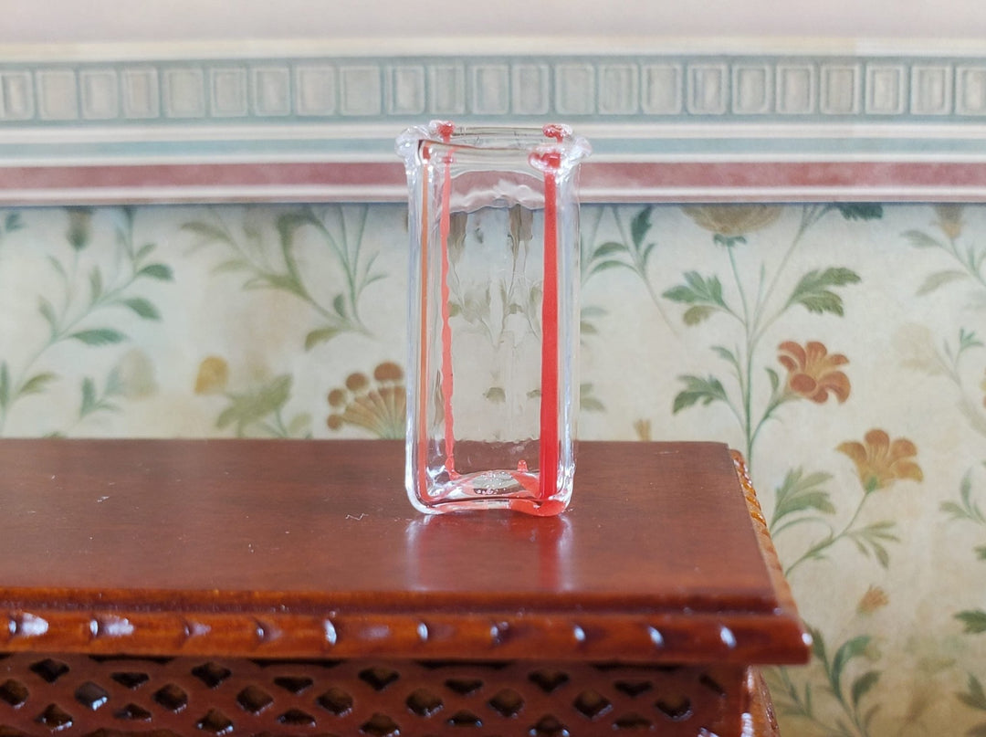 Dollhouse Red Striped Square Modern Glass Vase 1:12 Scale Miniature Flowers - MiniatureCrush