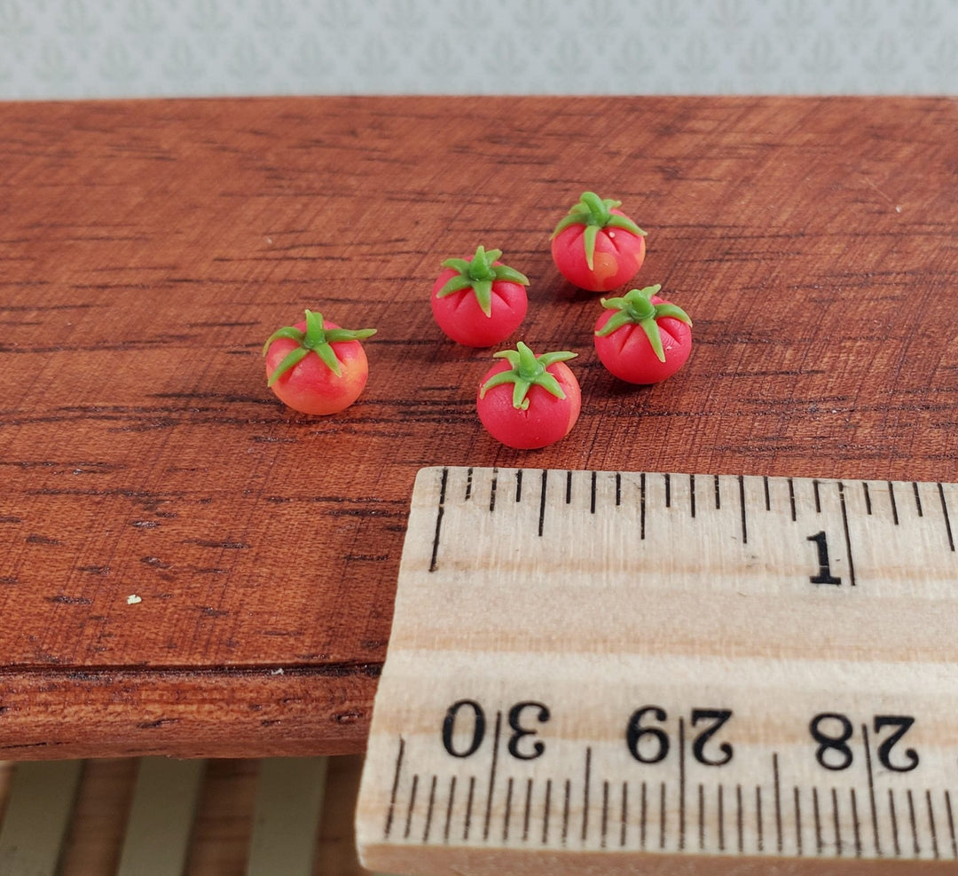 Dollhouse Red Tomatoes Green Stems 5 Pieces 1:12 Scale Miniature Food Vegetables - MiniatureCrush