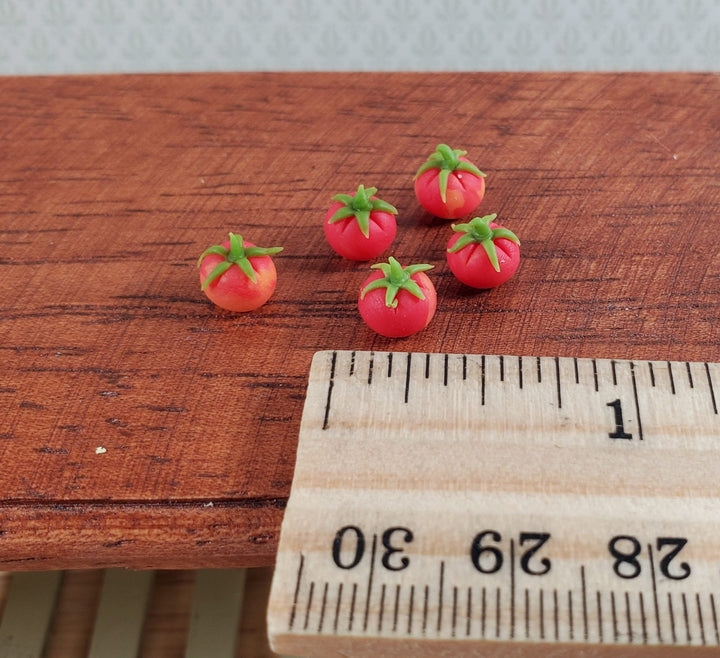Dollhouse Red Tomatoes Green Stems 5 Pieces 1:12 Scale Miniature Food Vegetables - MiniatureCrush